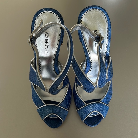 Bebe Jenna Blue Leather Slingback Platform Pumps, size 7 - Picture 10 of 12